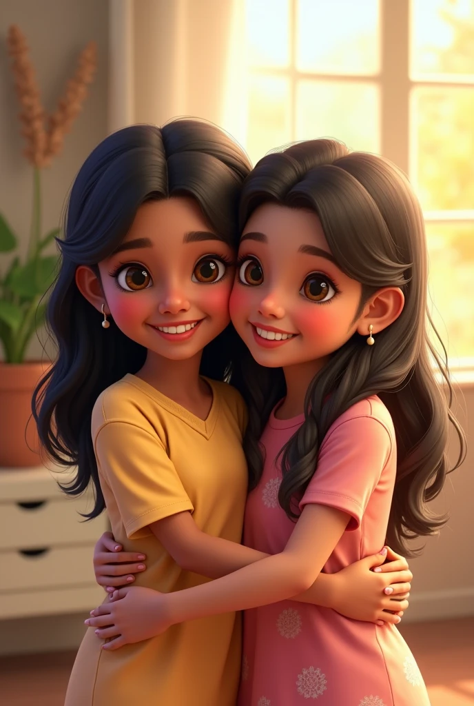 Two girls bestie one is brown girl and second is fair girl brown girl name is anshika and second girl name is komal