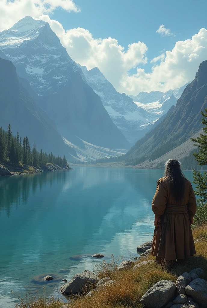 Andean man >He woke up next to a lake with a racing heart. I felt like something big was about to happen,
