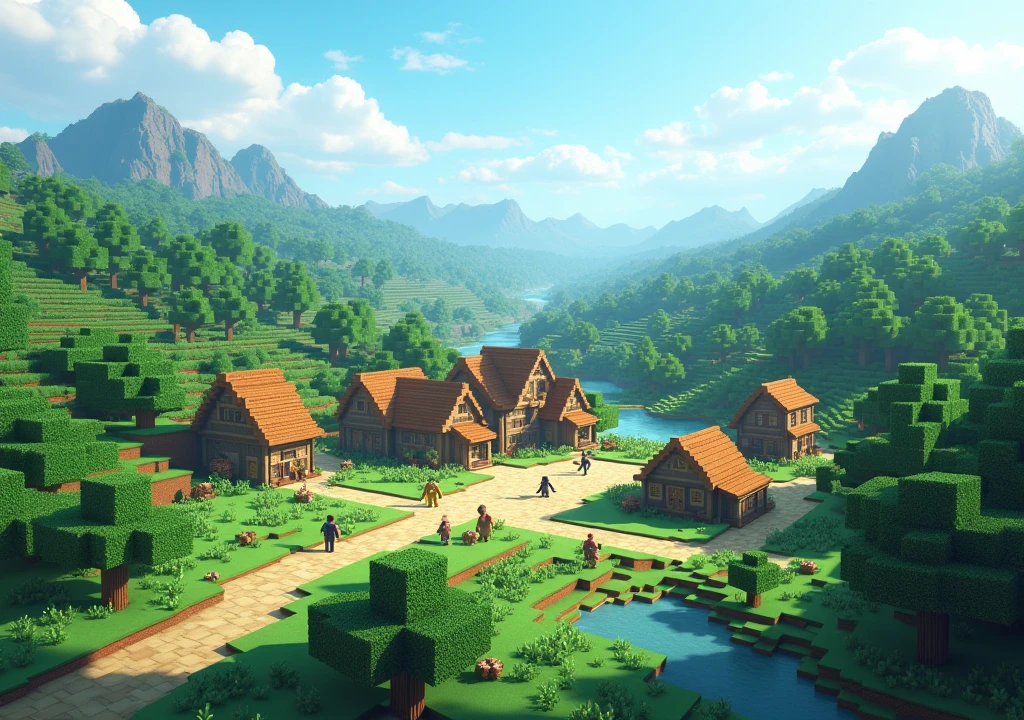 I want a landscape style Minecraft image with a village