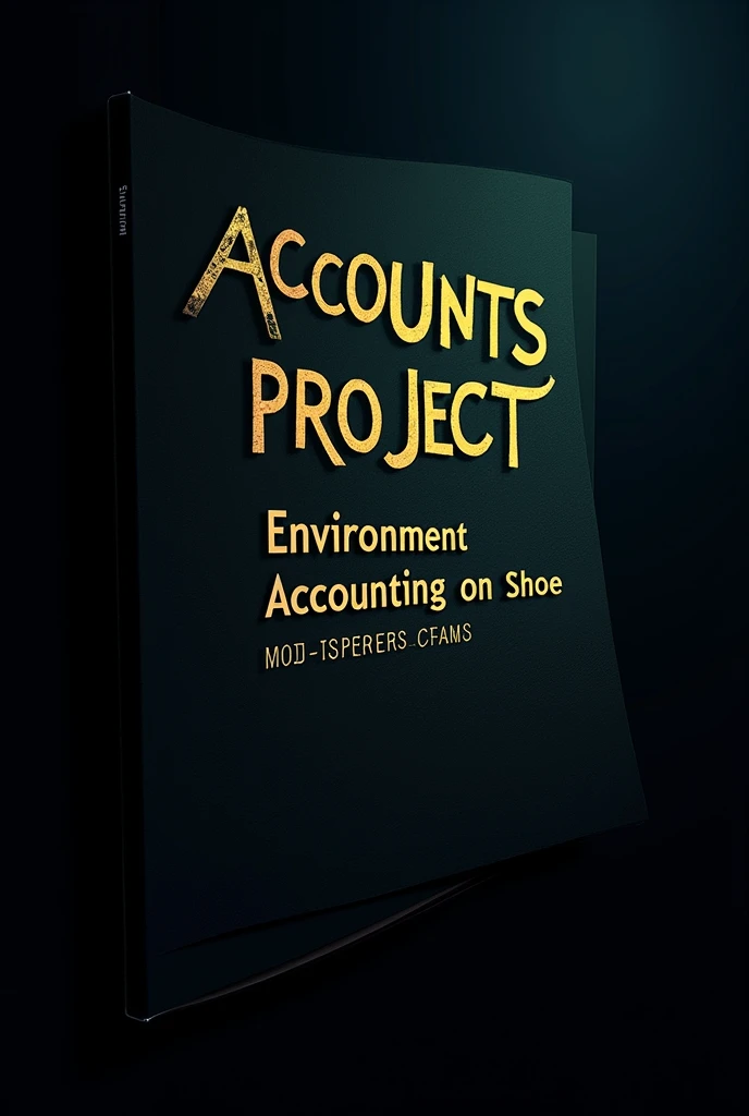 Prepare a front page of project with the title accounts project and below that topic : environment accounting on shoe brands on Black background very very creative