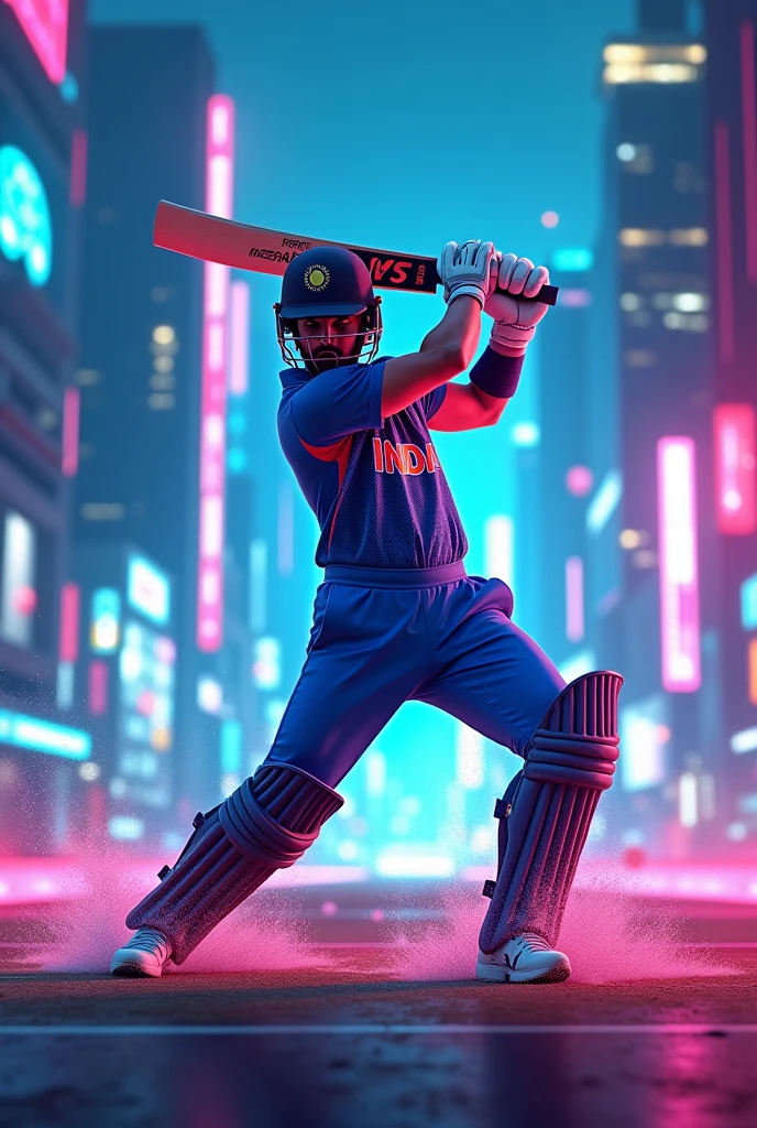 Ms dhoni 7 x helicopter shot in blue pink neon city