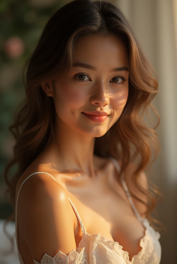 1 girl, smile, No clothes, (((Mid Chest))), (((bokeh))),depth of field, cute face, look at the viewer, masterpiece, Modelshooting-Stil, Decollete, Full body portrait, sexy Pose, ((8k, RAW-Foto, highest quality, masterpiece), Highly detailed RAW color photo, professional photo, (realisti, Photo-realism:1. 37), (highest quality), (Best Shadow), (beste Illustration), ultra high resolution, highly detailed CG unified 8K wallpapers, physics-based rendering, cinematic lighting),