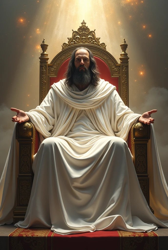 god on his throne ruling,Open legs, hair from navel to groin, Swim trunks with bulge, Chubby, Hairy, Bearded, high resolution, ultra-detailed , sharp focus, intricate details
