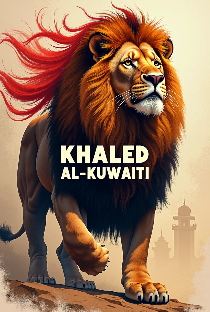 A picture in the shape of a lion with the words Khaled Al-Kuwaiti written on it