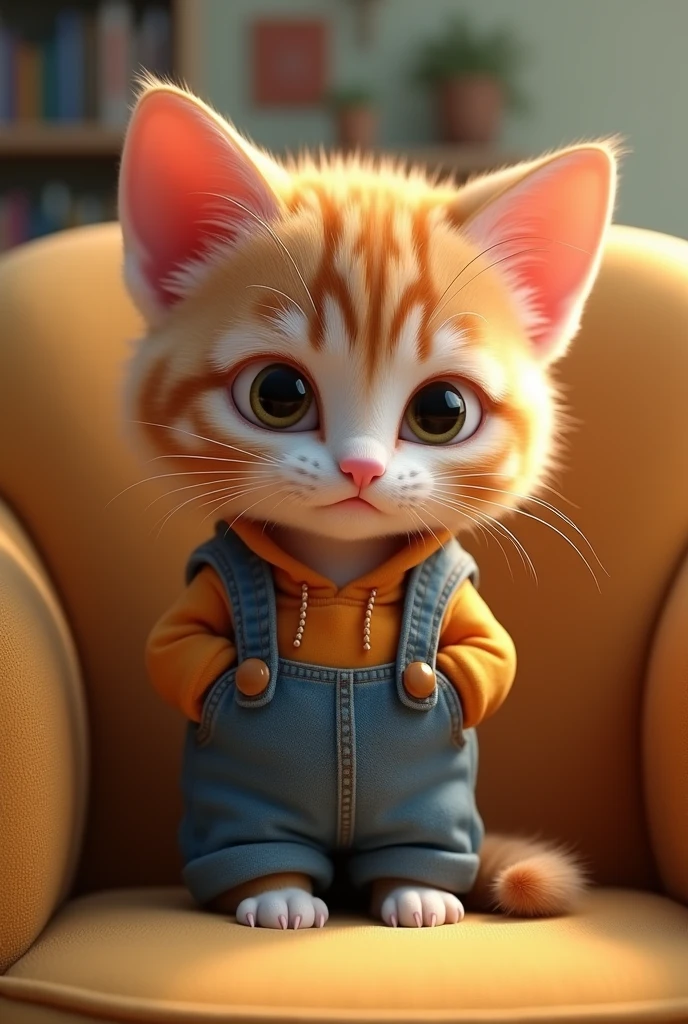 「Pixar-inspired styleで描かれたAIkitten, He is wearing cool casual clothes., 大きな椅子にSitting there, A blank look, Straight face, Unfocused eyes, Slightly leaning forward, drooping tail, 3D animation style, In soft light, The background is blurred, The fur is carefully crafted down to the last detail」
This prompt contains the following elements::
1. you have: 「AIkitten」Expressed as 2. kitten: 「kitten」As stated 3. Spacey: 「A blank look」「Unfocused eyes」
4. Sit on a chair: 「大きな椅子にSitting there」
5. Loose: 「Sitting there」「Slightly leaning forward」「drooping tail」
6. inattention: Expressing the overall atmosphere and facial expression 7. Straight face: 「Straight face」Specified as 8. Dressed in cool boyish clothes: 「He is wearing cool casual clothes.」
9. Pixar-inspired style: 「Pixar-inspired styleで描かれた」「3D animation style」