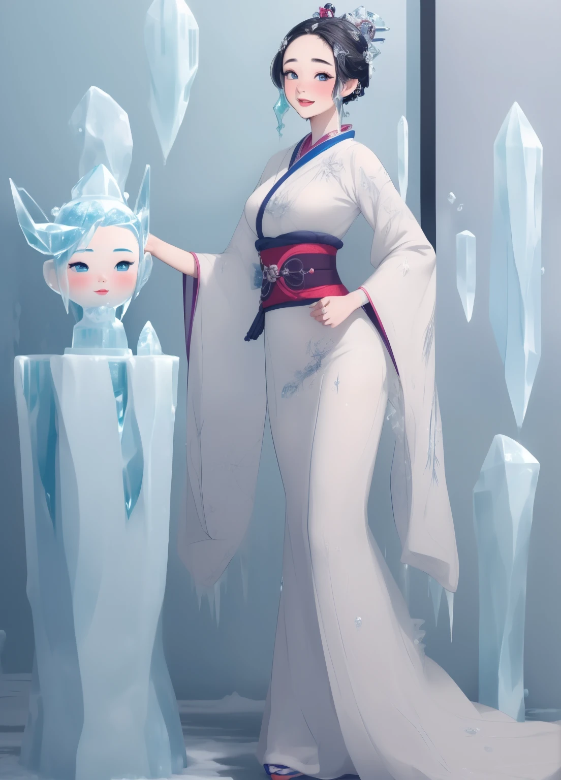 (masterpiece、Highest quality、Highest quality、Official Art、Beautiful and beautiful:1.2)、(One person:1.3)Hatsune Miku、Twin tails,Beautiful breasts, Katsushika Hokusai,, Beautiful attention to detail, Beautiful lip detail, Highly detailed eyes and face, Long eyelashes, Cute expression, (Ice sculpture:1.4),Movie angle,(Fan Bingbing, Ice Sculpture Girl,Anatomically correct,Full Body Lesbian,masterpiece氷彫刻椿,Masterpieces: Hanfu,smile,sexy,Full Body Art,traditional art,Erotic art,Queen Arts,Amazing body art,Great hairstyle,Traditional Japanese Girl,Japanese Geisha, Japanese artwork,same, jewelry art,Full Body Art style,Full Body Capture)