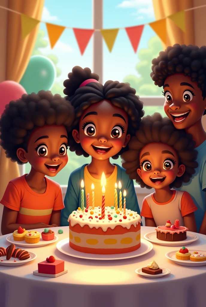 Black kids on a table for a birthday setting
