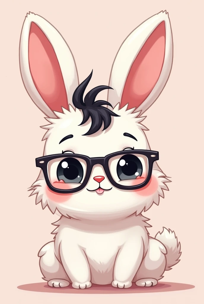 Cute bunny with black eyes and black and pink hair with glasses