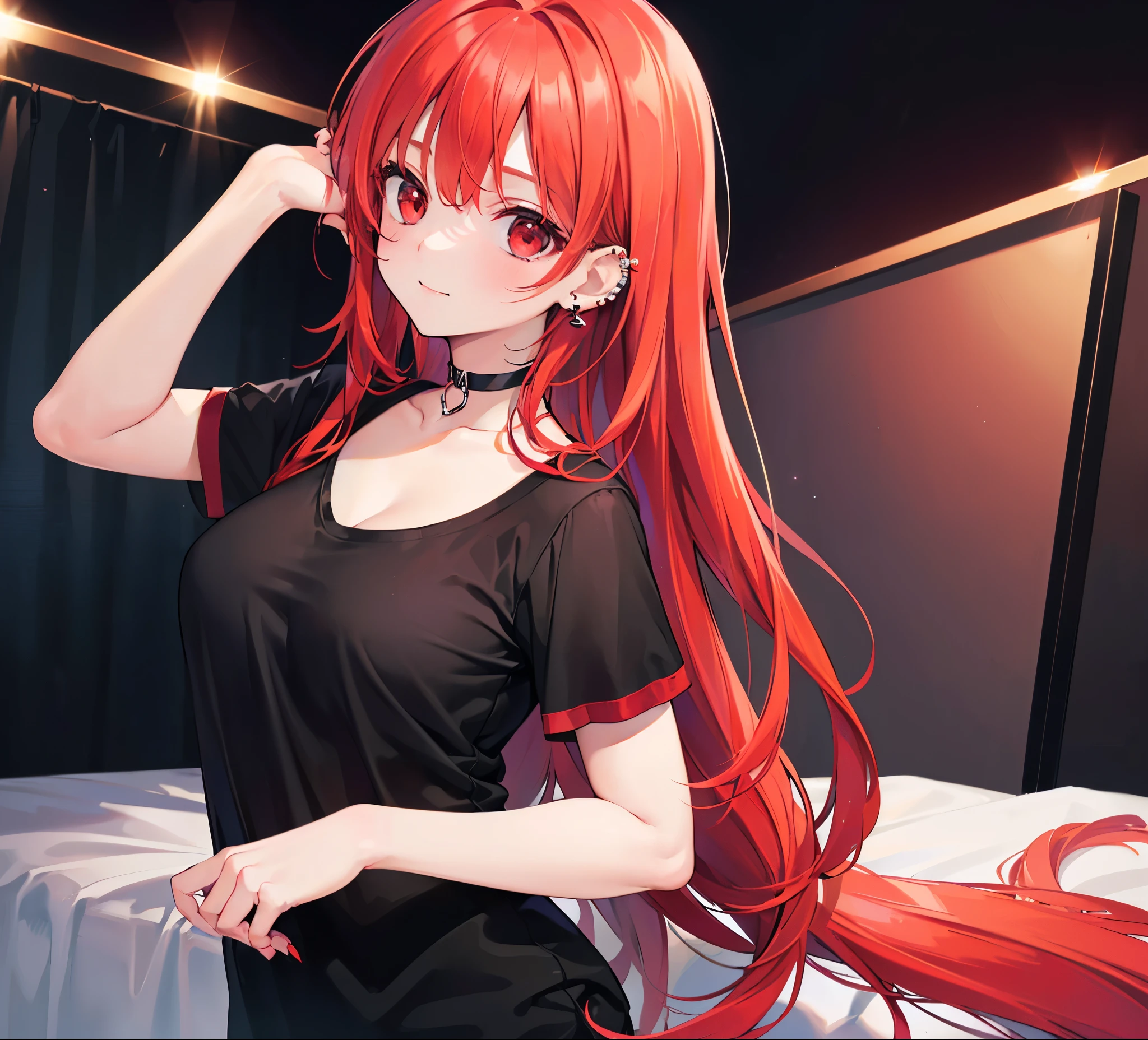 Red、Red hair、Background white、Photorealsitic, hight resolution, 1 rapariga, Korea person, Heterochromia eyes, a purple eye、Blunt bangs、red hairs、1girl in, masutepiece,  Best Quality,  High quality, Twin-tailed、Ahegao、