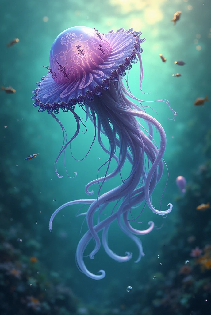 Create a sea nettle avatar with purple and mint green as the main colors.