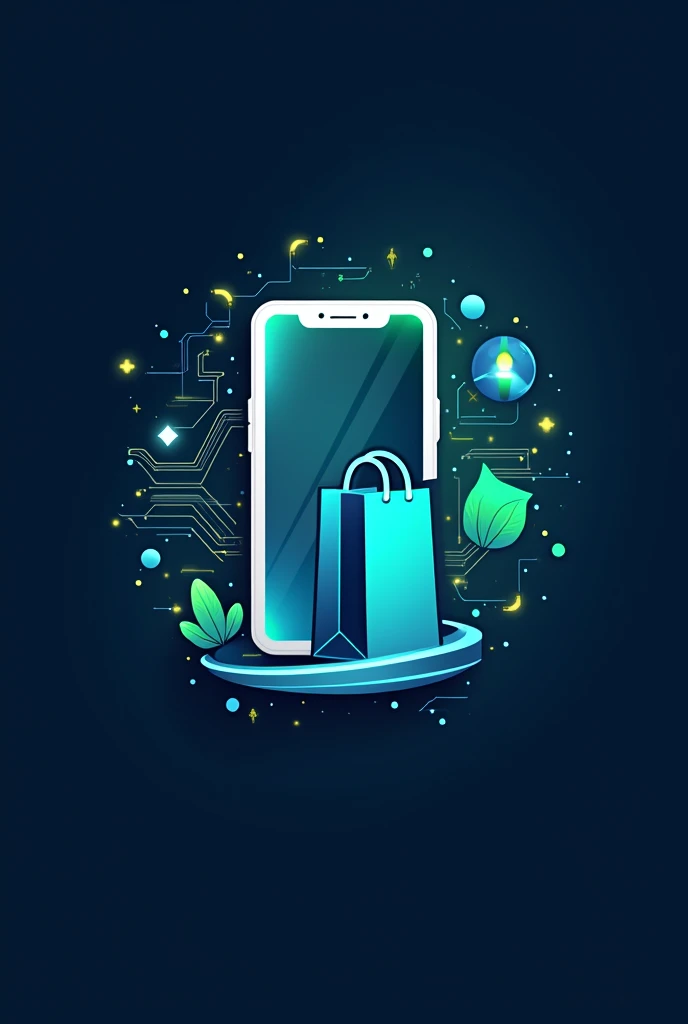 Create a futuristic logo for an electronics store called 'Duarte Store'. The logo should include elements such as a cell phone and a shopping bag. Use bold colors such as blue and green, but feel free to add other vibrant colors. The design should convey a modern, technological style, with shapes and lines that reflect innovation and sophistication."