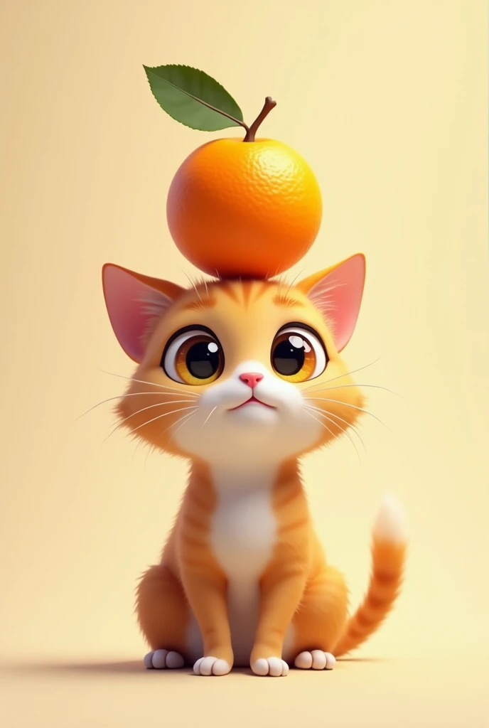 cat with an orange on its head、cute、Digital Art、photograph、