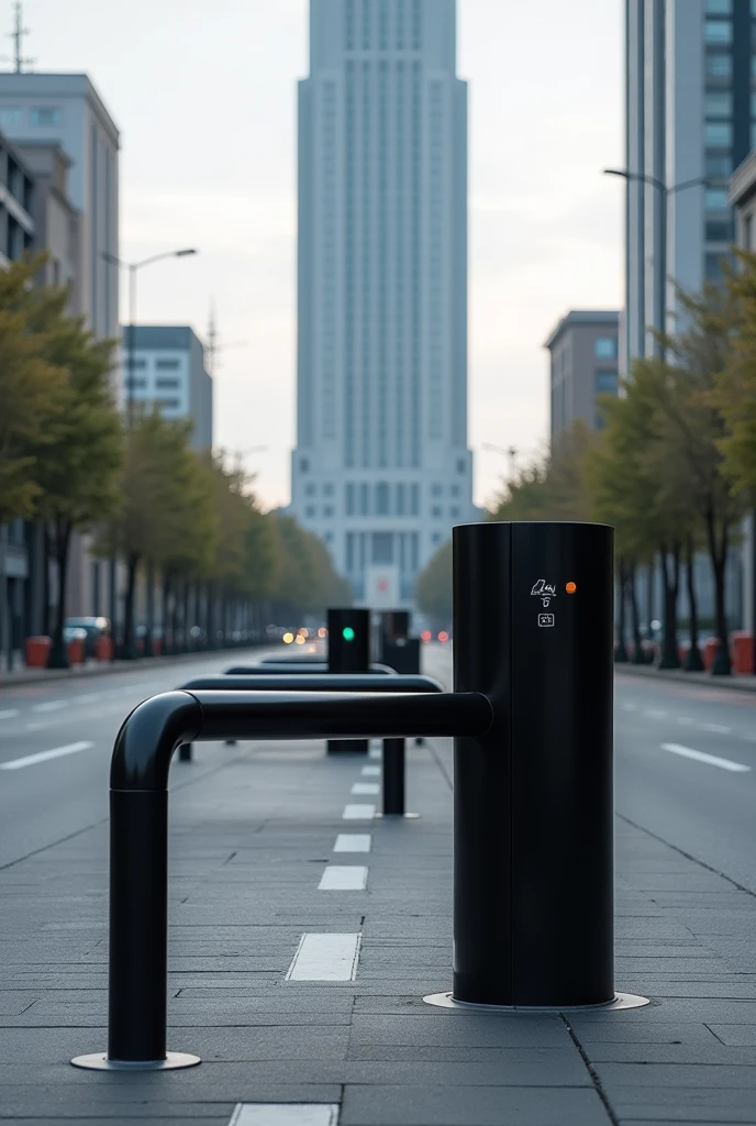 A H2r bike stand in a road in black color and in a back big building was hear