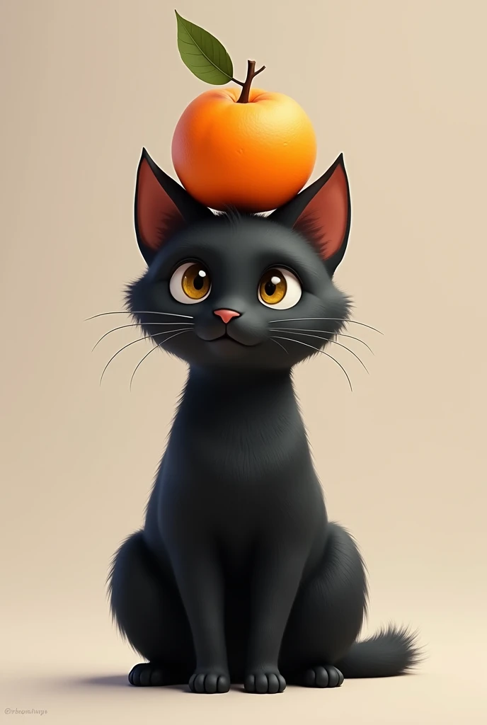 Black cat with a tangerine on his head、cute、Digital Art、photograph