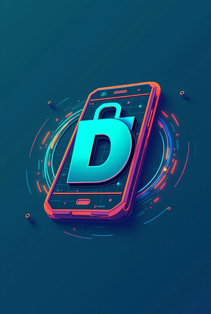 Create a futuristic logo for an electronics store called 'Duarte Store'. The logo should include elements such as a cell phone and a shopping bag. Use bold colors such as blue and green, but feel free to add other vibrant colors. The design should convey a modern, technological style, with shapes and lines that reflect innovation and sophistication."