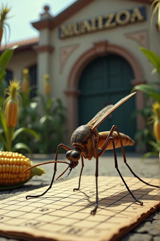 A mosquito playing sudoku outside a school with some corn in Manizales