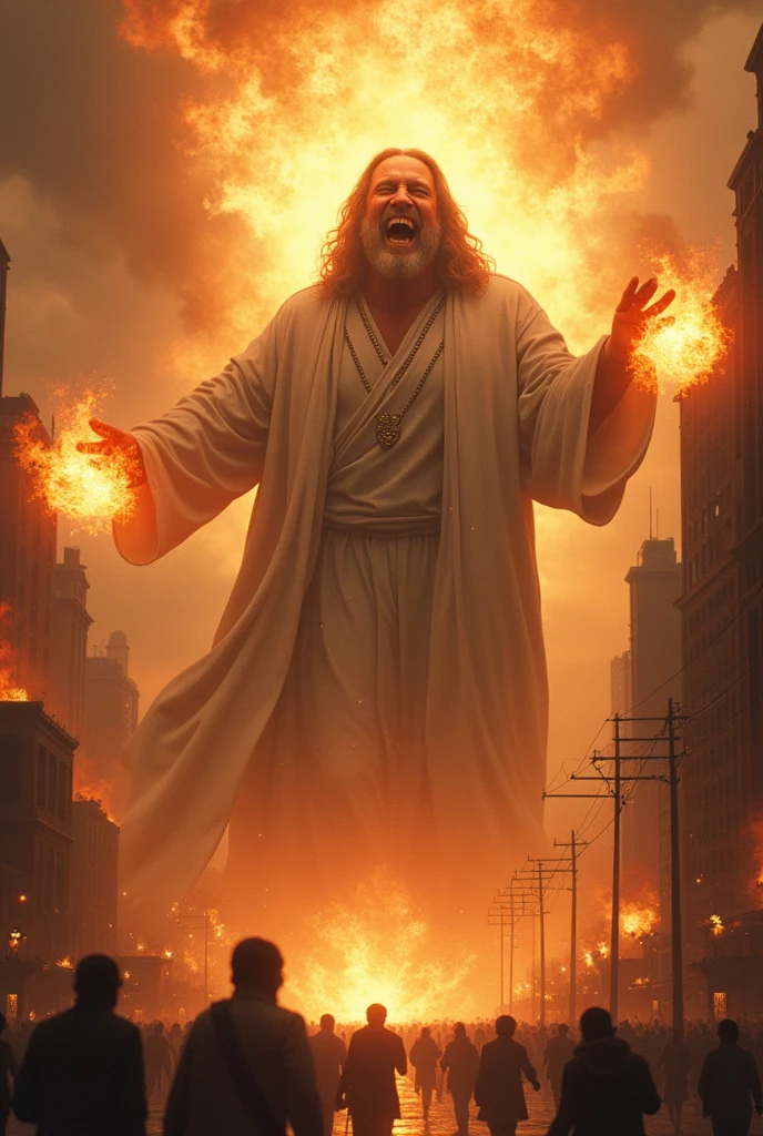 Jehovah God laughing, and sending fireballs into the city