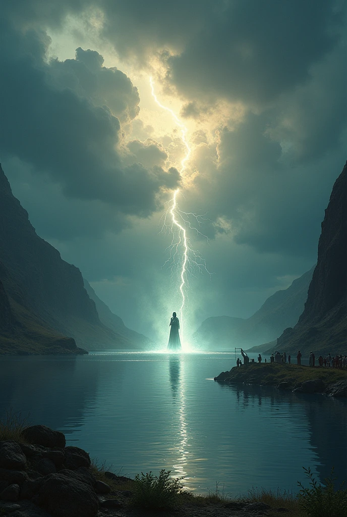 the clouds gathered in the sky, darkening the day. The sacred lake, a few meters from the celebration, began to stir, and from its waters emerged a brilliant figure: Wiracocha.
