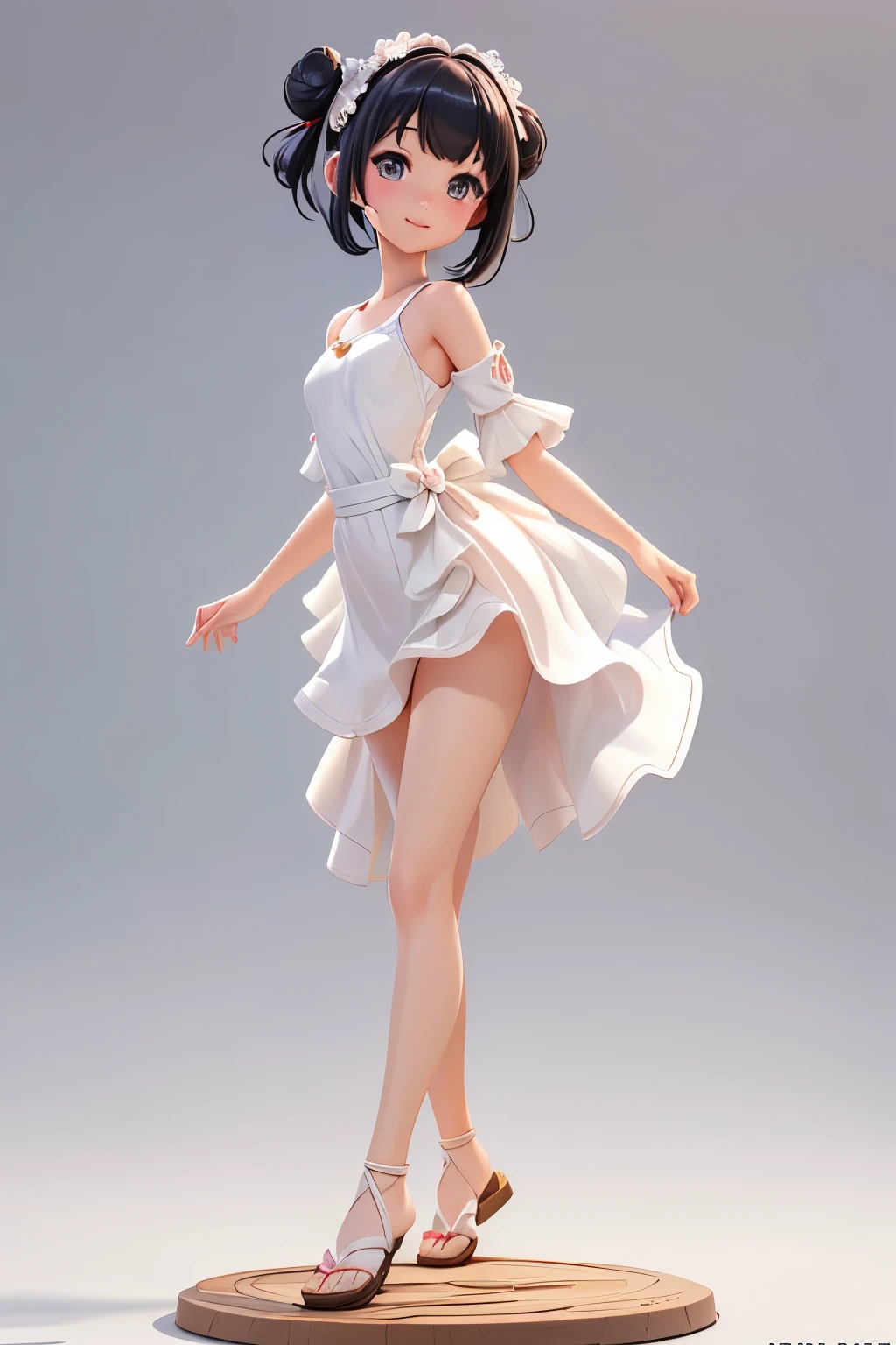 (Porcelain Doll)、(Ceramic figure)、Anime Art、(1 Beautiful Japan Woman)、(1)、(Full body portrait)、natural standing posture、(Smaller head:1.2)、 Detailed depiction of a beautiful face、Smiling Kindly、short hair、Hair Bun、Small breasts、Slim figure、((Colorful Swimsuits))、barefoot、Sandals、Blur the background、((No background))、((A plain background))、((White Background))、((No logo))、(Highest quality、High resolution、masterpiece)、3d、4K、8k、wallpaper、