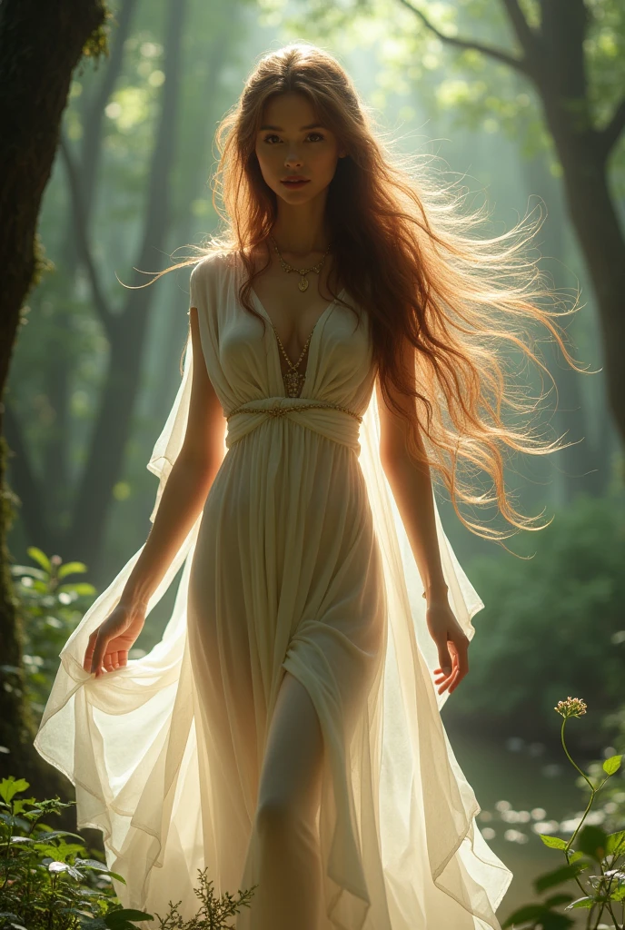 Elf woman turning invisible with brown hair Transparent
