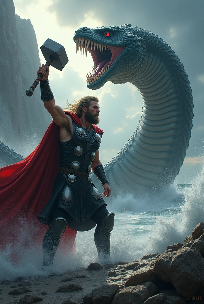 thor from greek mythology fighting jörmungandr