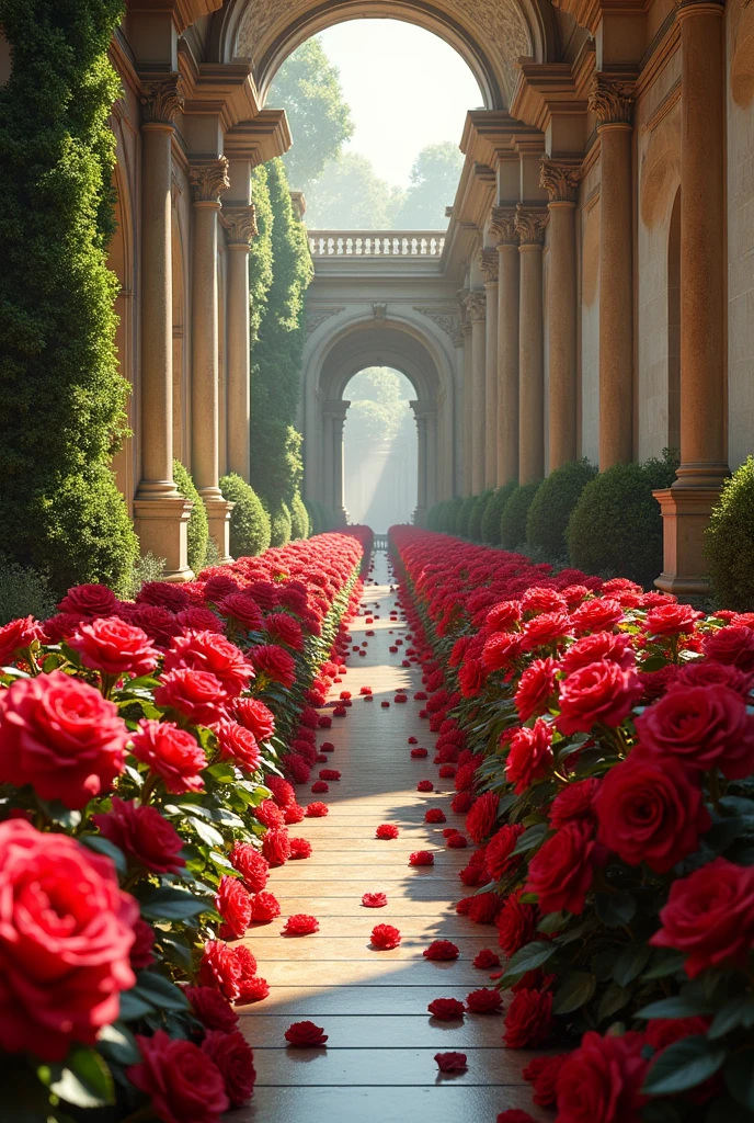 Red Rose flower corridor with full of flowers in royal way
