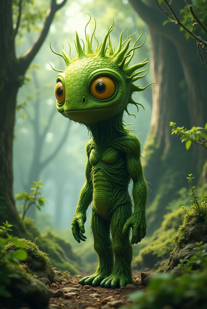 plant with face and legs that lives in a forest with arms