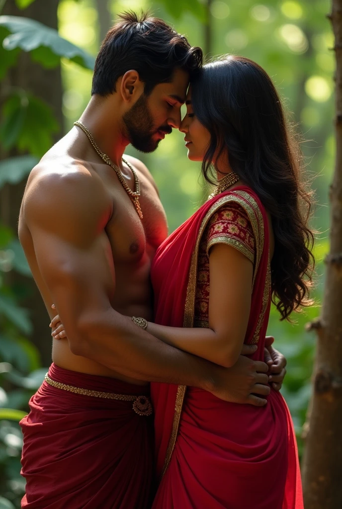 Indian big boobs hot bhabhi in red saree fucking outdoors with man