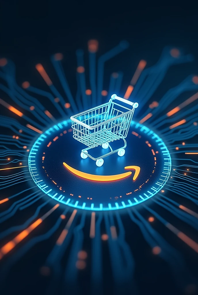 Prompt: "Design a professional LinkedIn image showcasing Amazon's Rufus Beta AI assistant. The image should feature a digital shopping cart icon, the Amazon logo, and a visual representation of AI technology like neural networks or digital circuits. Include text that says 'Rufus Beta: AI-Powered Shopping Experience' in a bold, modern font. Use a high-tech color scheme with blues, silvers, and hints of Amazon's orange, set against a clean, futuristic background."