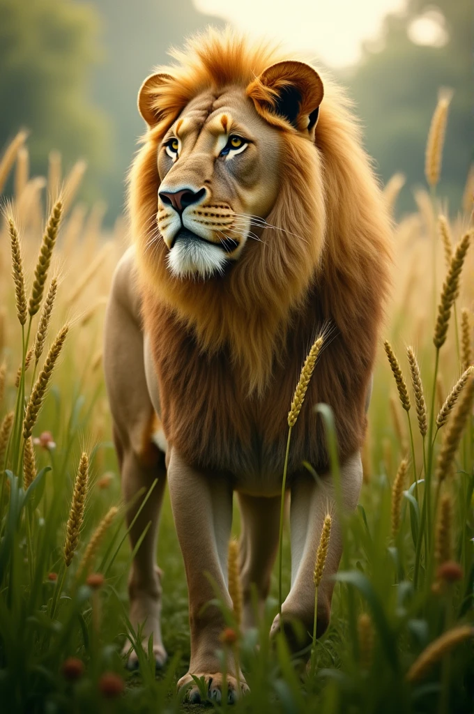 Wheat leaves and a lion