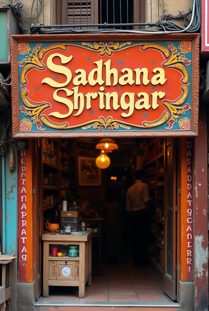 Sadhana shringar store shop name board 