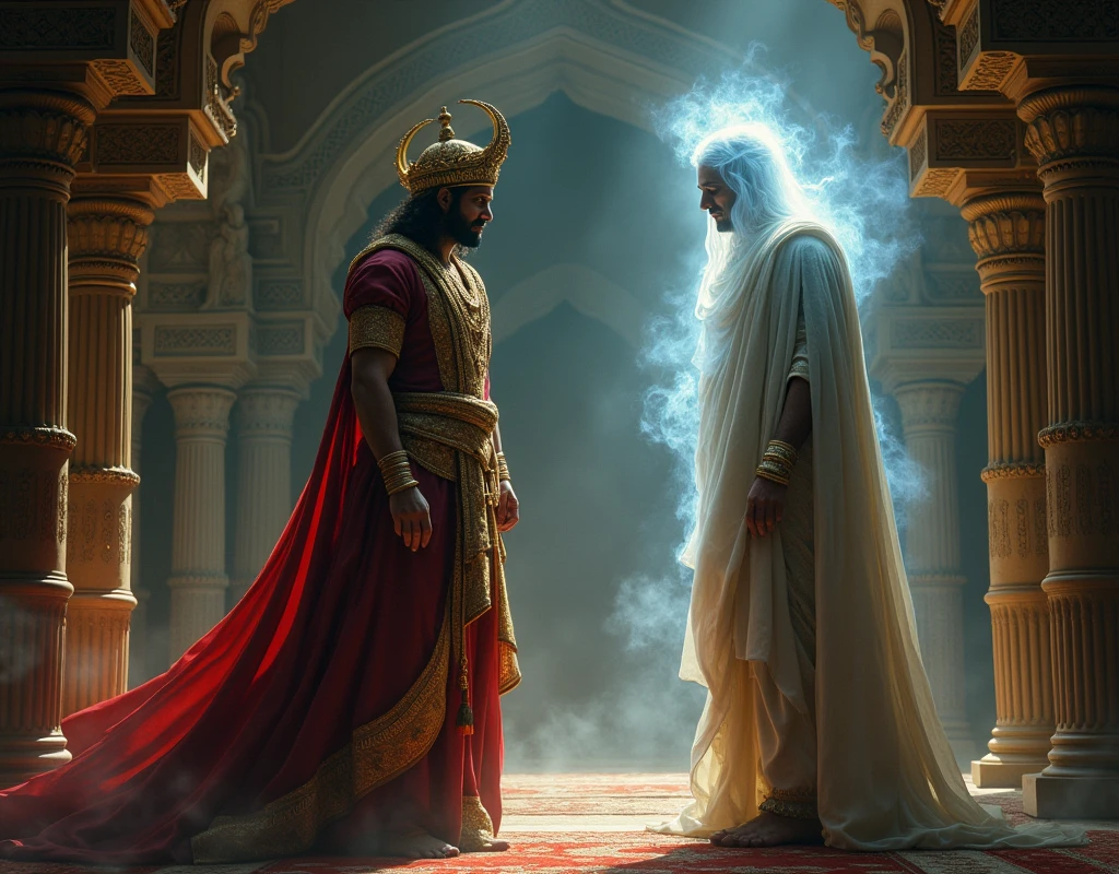 There is a Betal (ghost). Who sits on the back of King Vikramaditya. A Rajput king is talking to a ghost in his palace