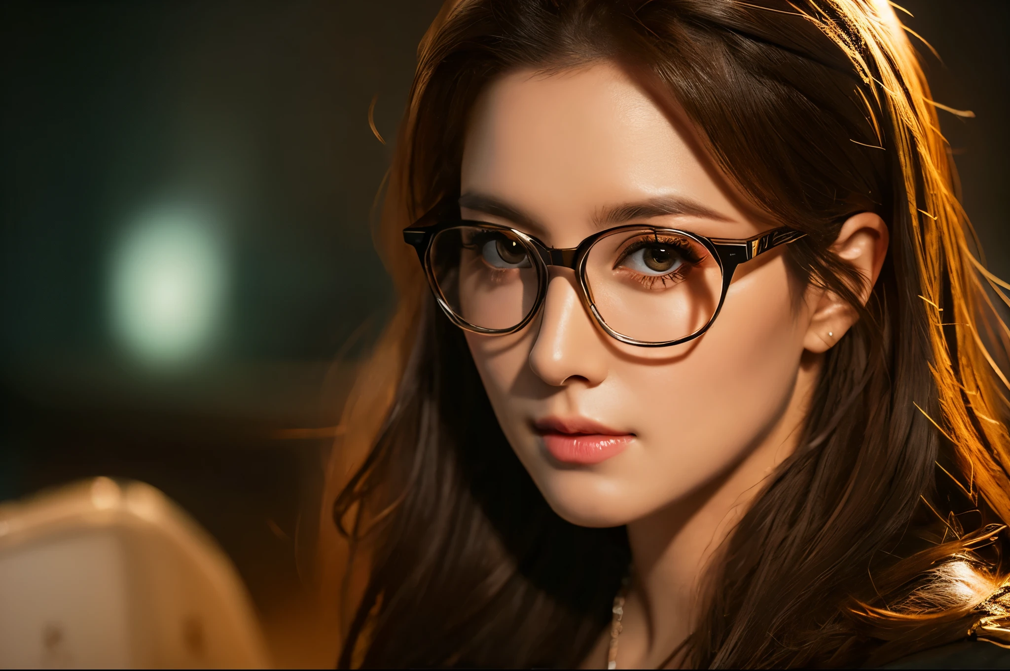 Highest quality masterpiece detailed Realistic lighting Beautiful woman Glasses Photo style Fantasy