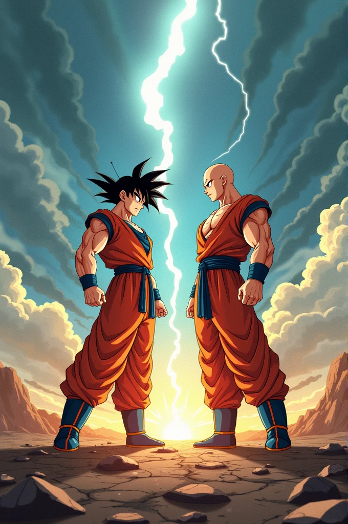 Creat a horizantal poster on Goku vs Saitama