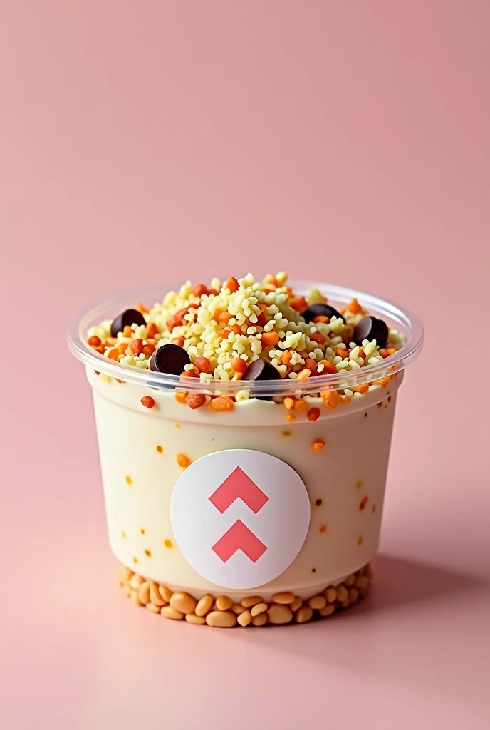 MY PRODUCT IS A DESSERT CALLED RICE PUDDING BUT WE REPLACE THE RICE WITH QUINOA OUR BRAND IS CALLED "QUINMILK" WE ADD TOPINS TO OUR PRODUCT AS DECORATION OF GRATED COCONUT OR CHOCOLATE CHIPS.QUINOA IS A PERUVIAN PRODUCT THAT CONTAINS MANY BENEFITS FOR OUR BODY.
My product is in a plastic container Pamolsa Transparent Circular Container 8Oz on the container is pasted the brand logo that says "QUINMILK" in a circular manner but in a zigzag is the logo with a white background and pink edges with a pink bow .