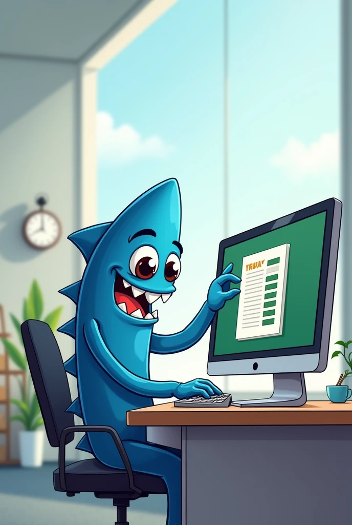 a cartoon style plastic screw plug, with eyes, gura, arms, using the computer in the excel program