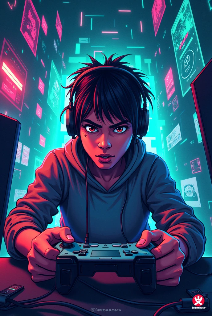 create a cover with a gamer style written Álbum de Figurinhas 