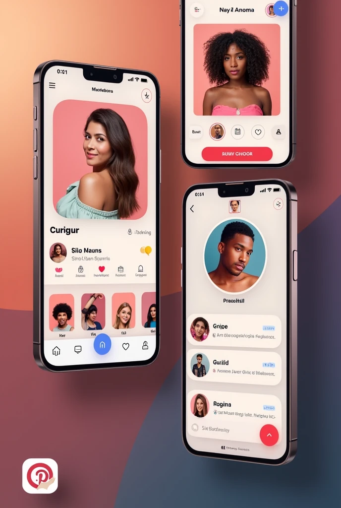 Make me a mockup of a dating app that is very visually appealing to users