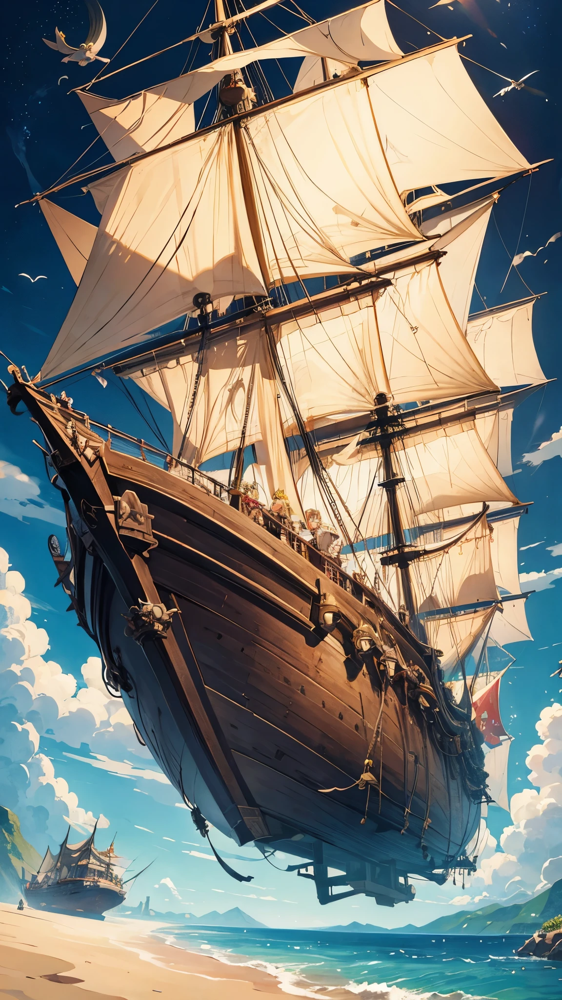 Bowser kidnapping Princess Peach by using his pirate ship airship. Menacing. Detailed. Nintendo. Studio Ghibli art style. High Quality.