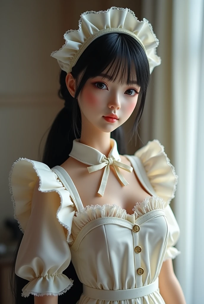 Girl in maid outfit and Latex leggings