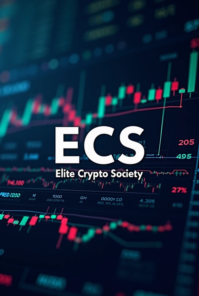 an image related to the crypto market, with graphics and institutional analysis with data and indicators. This image must contain the initials ECS and written in full Elite Crypto Society in a smaller size than the initials..