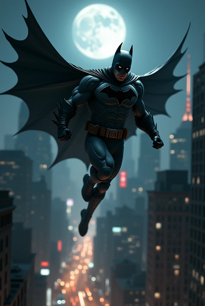 Batman gliding through the city
