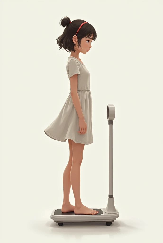 An image of a girl trying to become slim standing on a weighing scale