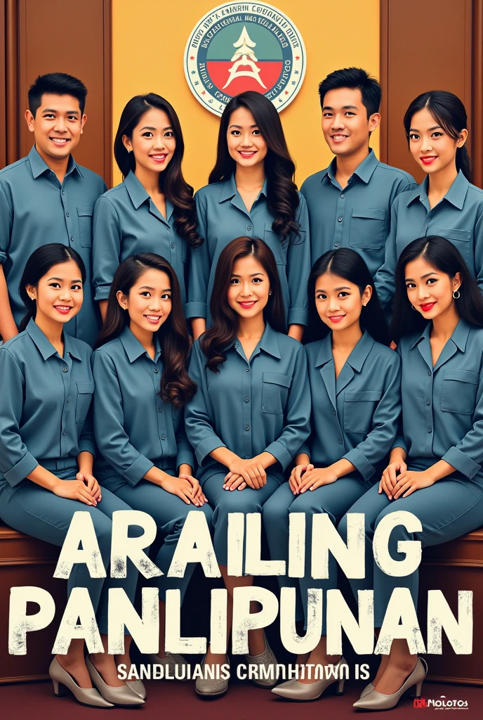 Cover photo with name below:
(Catanduanes National High School
ARALING PANLIPUNAN DEPARTMENT)
1 female head teacher 8 boys teacher and 6 girls teachers with DepEd Uniform