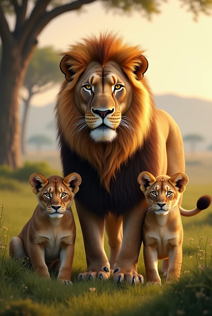 A lion who is with two son