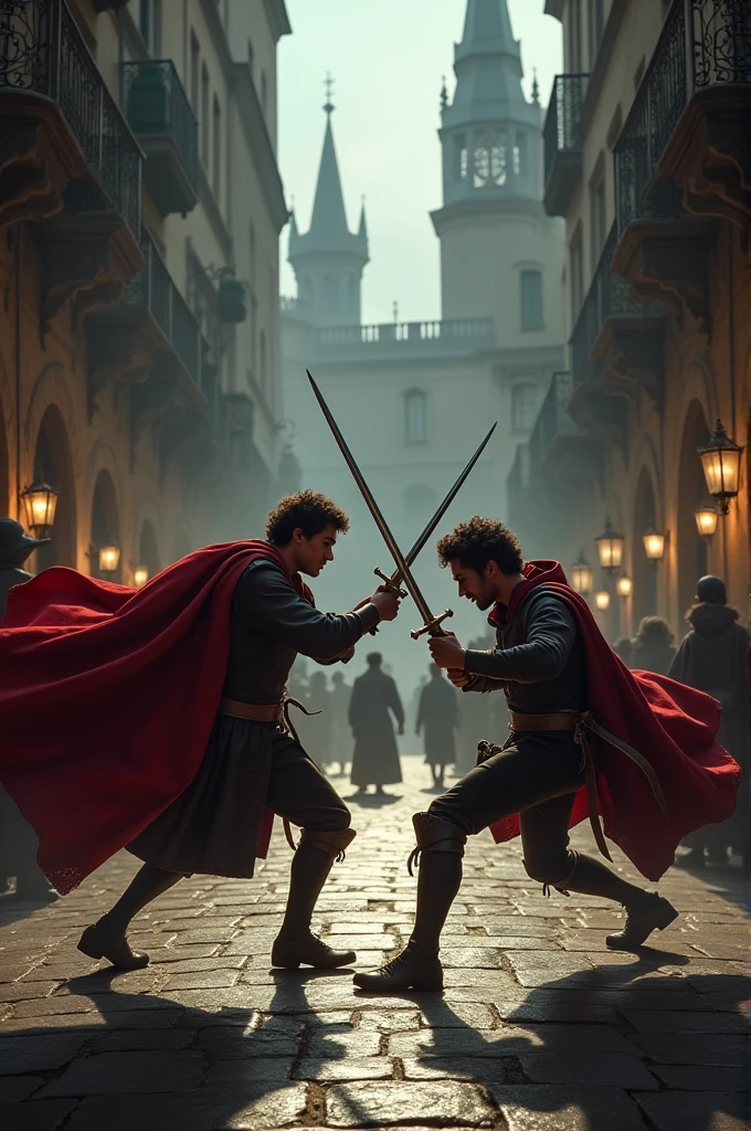 Create one of the fights that took place in the play Romeo and Juliet, gothic and extravagant style, the photo in square size, not rectangular