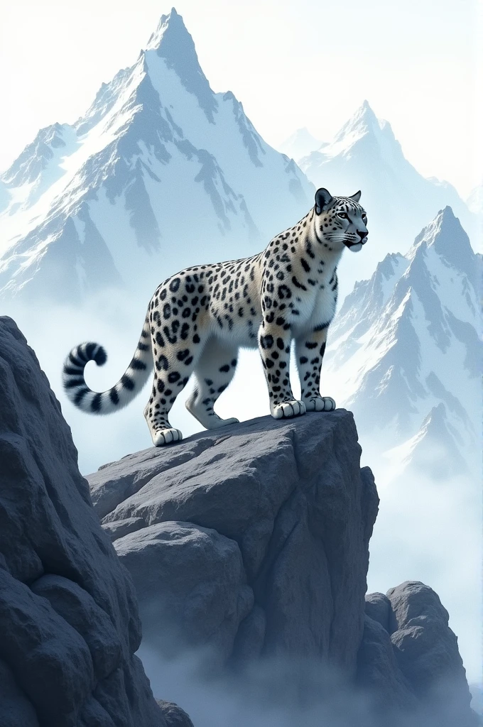 Snow leopard on rocks, Watercolor style