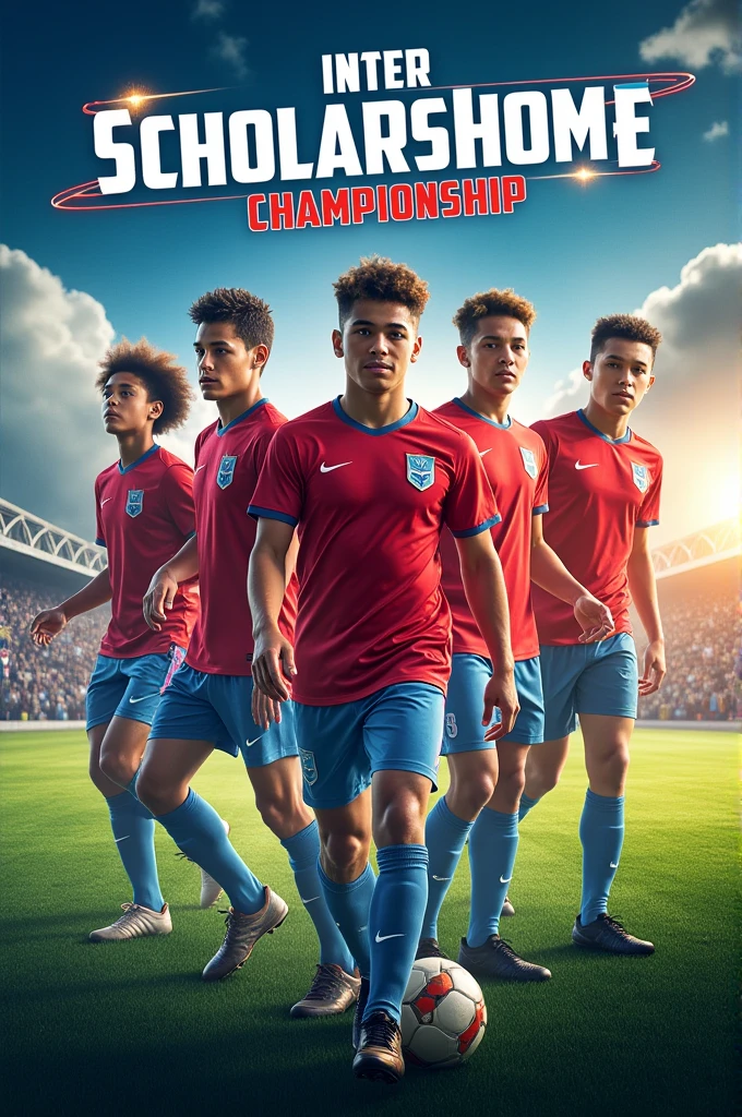 Make a football poster which indicates about tournament named Inter Scholarshome Championship is coming soon.