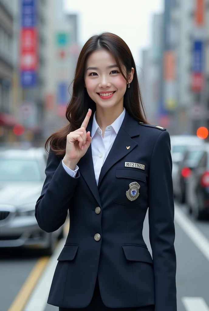 Policewoman from the traffic division、woman、Japanese、Stylish、photograph、round face、White skin、