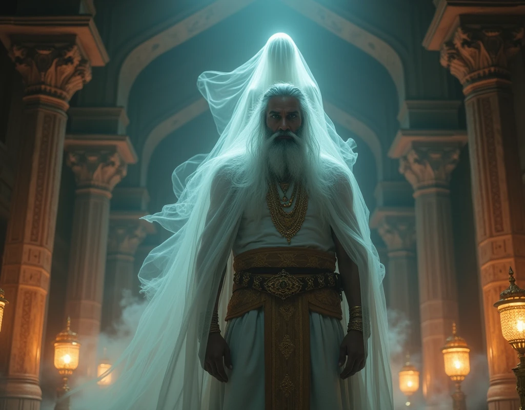 There is a Betal (ghost). Who sits on the back of King Vikramaditya. A Rajput king is talking to a ghost in his palace , The king is thinking, the king is imagining